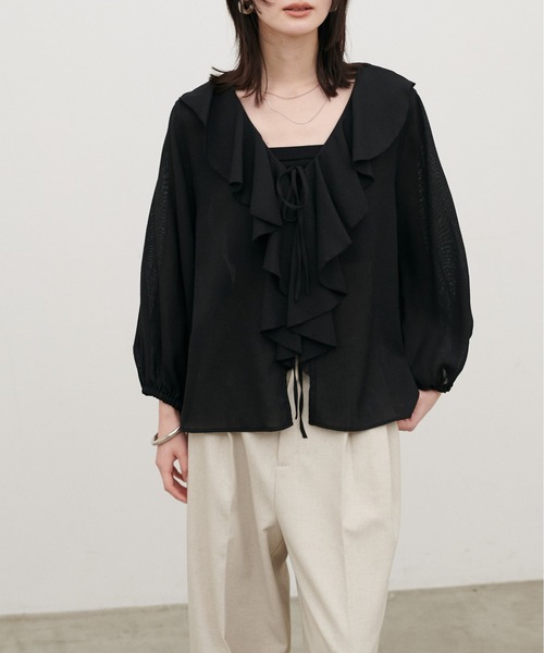 LARUTA（ラルータ）の「【LARUTA】［WEB限定］ヴィンテージメッシュフリルブラウス（シャツ/ブラウス・レディース・ブラック/ベージュ/オフホワイト・MEDIUM）」の8枚目の写真