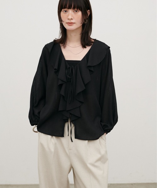 LARUTA（ラルータ）の「【LARUTA】［WEB限定］ヴィンテージメッシュフリルブラウス（シャツ/ブラウス・レディース・ブラック/ベージュ/オフホワイト・MEDIUM）」の9枚目の写真