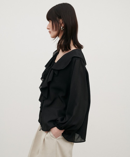LARUTA（ラルータ）の「【LARUTA】［WEB限定］ヴィンテージメッシュフリルブラウス（シャツ/ブラウス・レディース・ブラック/ベージュ/オフホワイト・MEDIUM）」の10枚目の写真