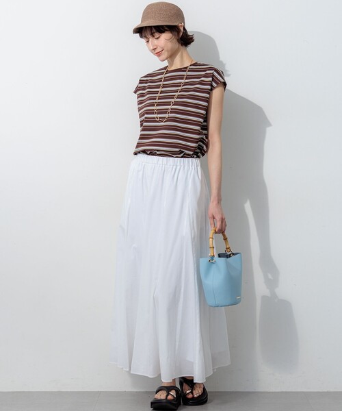 23区（ニジュウサンク）の「マルチボーダー フレンチスリーブ カットソー（Tシャツ/カットソー・レディース・ダークブラウン系5/黄土色系5・38）」の4枚目の写真