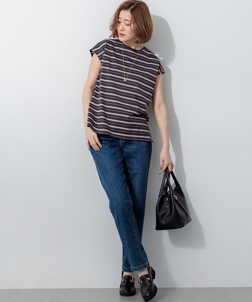 23区（ニジュウサンク）の「マルチボーダー フレンチスリーブ カットソー（Tシャツ/カットソー・レディース・ダークブラウン系5/黄土色系5・38）」の10枚目の写真