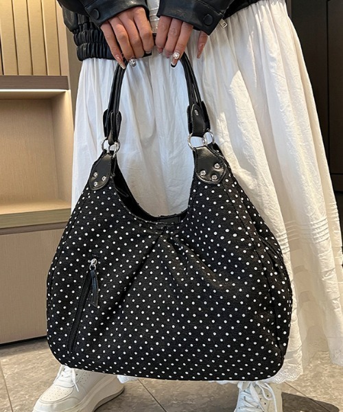 Teem Store(チームストア)の「ドット柄 ワンハンドルギャザーデニムバッグ(ショルダーバッグ・レディース・ブラック・F)」の2枚目の写真
