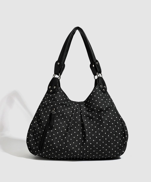 Teem Store(チームストア)の「ドット柄 ワンハンドルギャザーデニムバッグ(ショルダーバッグ・レディース・ブラック・F)」の7枚目の写真