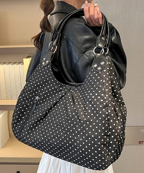 Teem Store(チームストア)の「ドット柄 ワンハンドルギャザーデニムバッグ(ショルダーバッグ・レディース・ブラック・F)」の4枚目の写真
