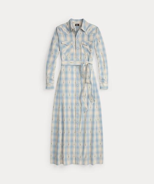 RRL ダブルアールエル チェック ウエスタン ロングシャツ ワンピース3 セール】チェック ドビー ウエスタン シャツドレス（シャツワンピース