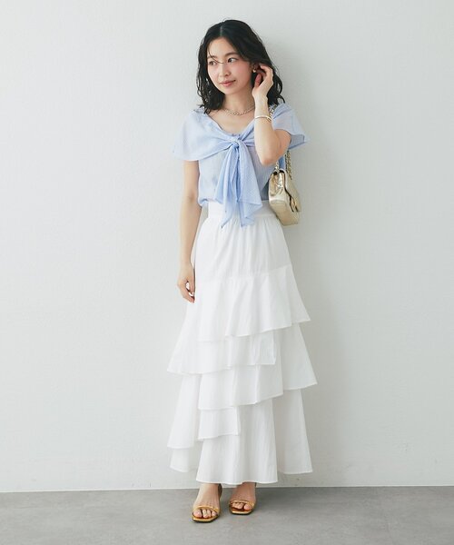La boutique BonBon(ラブティックボンボン)の「【涼しく夏映え】フリルボウタイブラウス(シャツ/ブラウス・レディース・ライトグレー/サックスブルー・FREE)」の19枚目の写真