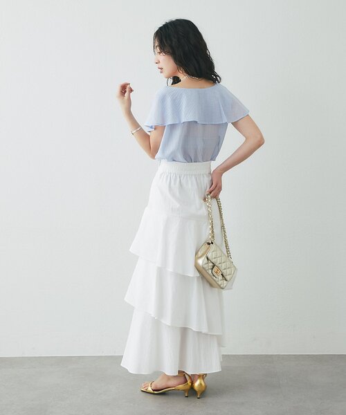 La boutique BonBon(ラブティックボンボン)の「【涼しく夏映え】フリルボウタイブラウス(シャツ/ブラウス・レディース・ライトグレー/サックスブルー・FREE)」の9枚目の写真