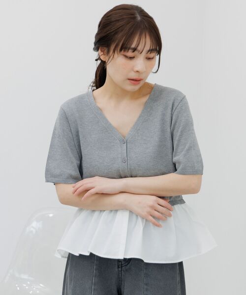 RETRO GIRL(レトロガール)の「ペプラムドッキングカーデ(カーディガン/ボレロ・レディース・ナチュラル/ブルー/ライトグレー・FREE)」の4枚目の写真