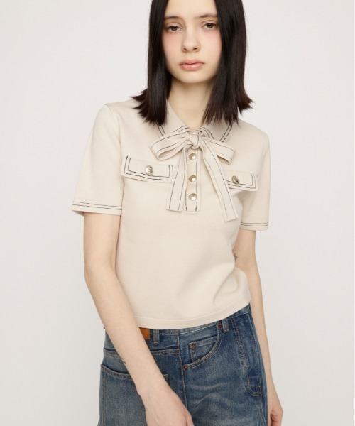 SLY(スライ)の「STICH COMPACT KNIT TOPS ステッチコンパクトニットトップス 春服 夏服(ニット/セーター・レディース・アイボリー/ブラック/ネイビー/杢グレー・FREE)」の2枚目の写真