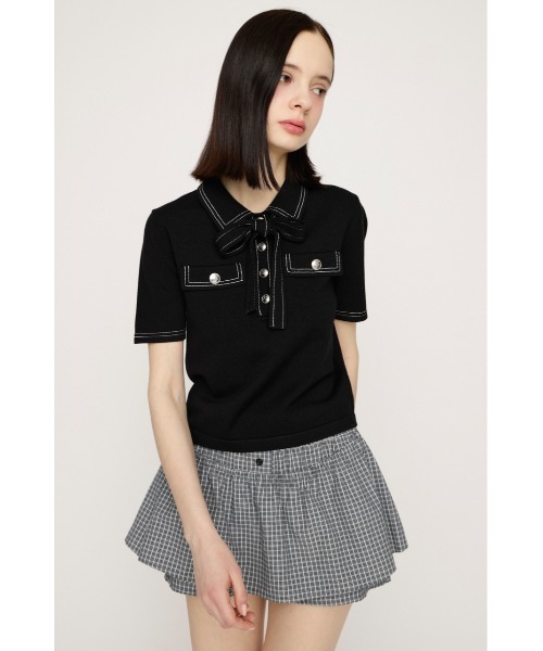 SLY(スライ)の「STICH COMPACT KNIT TOPS ステッチコンパクトニットトップス 春服 夏服(ニット/セーター・レディース・アイボリー/ブラック/ネイビー/杢グレー・FREE)」の13枚目の写真