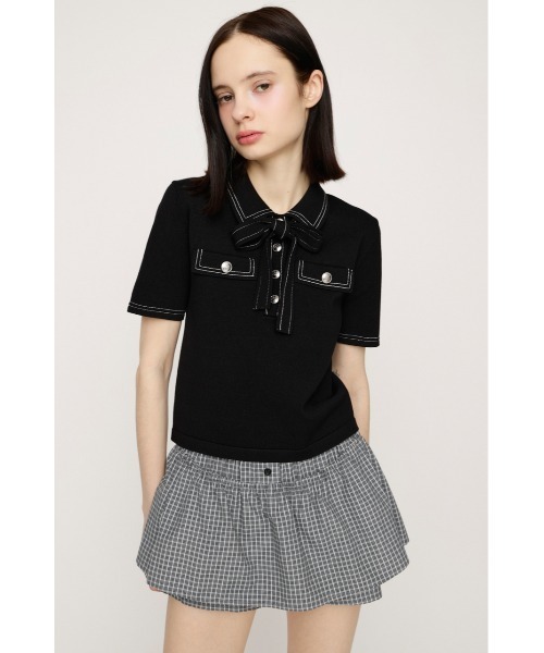 SLY(スライ)の「STICH COMPACT KNIT TOPS ステッチコンパクトニットトップス 春服 夏服(ニット/セーター・レディース・アイボリー/ブラック/ネイビー/杢グレー・FREE)」の15枚目の写真