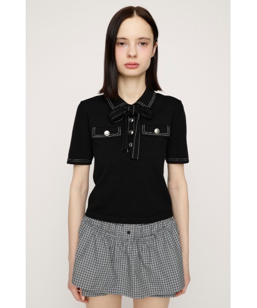SLY(スライ)の「STICH COMPACT KNIT TOPS ステッチコンパクトニットトップス 春服 夏服(ニット/セーター・レディース・アイボリー/ブラック/ネイビー/杢グレー・FREE)」の16枚目の写真