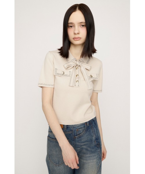 SLY(スライ)の「STICH COMPACT KNIT TOPS ステッチコンパクトニットトップス 春服 夏服(ニット/セーター・レディース・アイボリー/ブラック/ネイビー/杢グレー・FREE)」の5枚目の写真