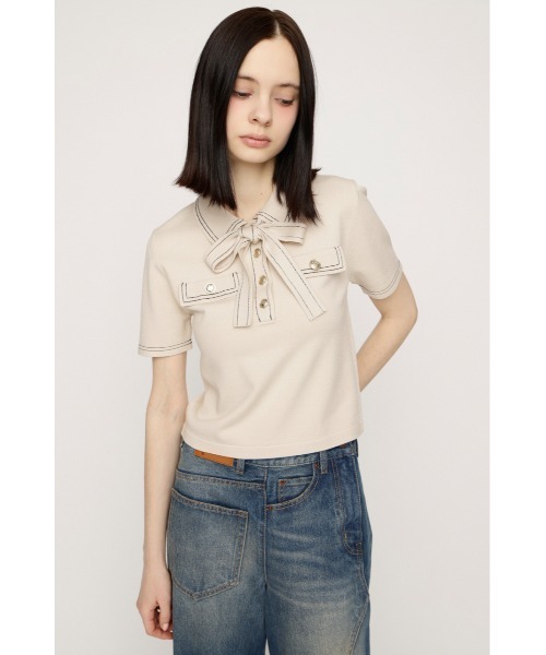 SLY(スライ)の「STICH COMPACT KNIT TOPS ステッチコンパクトニットトップス 春服 夏服(ニット/セーター・レディース・アイボリー/ブラック/ネイビー/杢グレー・FREE)」の7枚目の写真