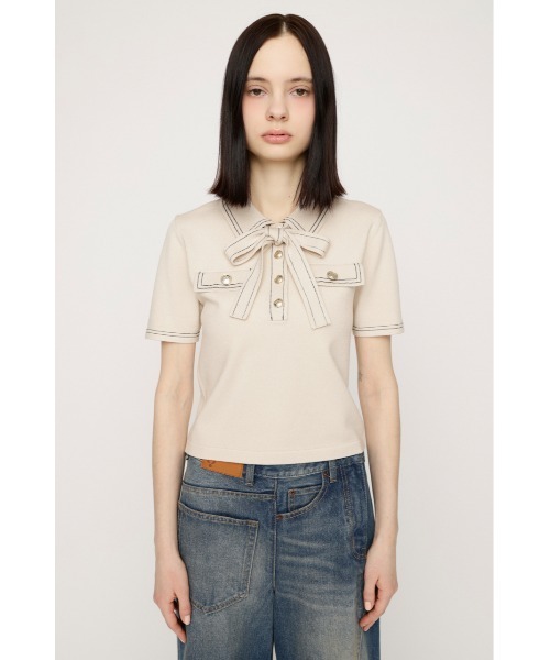 SLY(スライ)の「STICH COMPACT KNIT TOPS ステッチコンパクトニットトップス 春服 夏服(ニット/セーター・レディース・アイボリー/ブラック/ネイビー/杢グレー・FREE)」の9枚目の写真