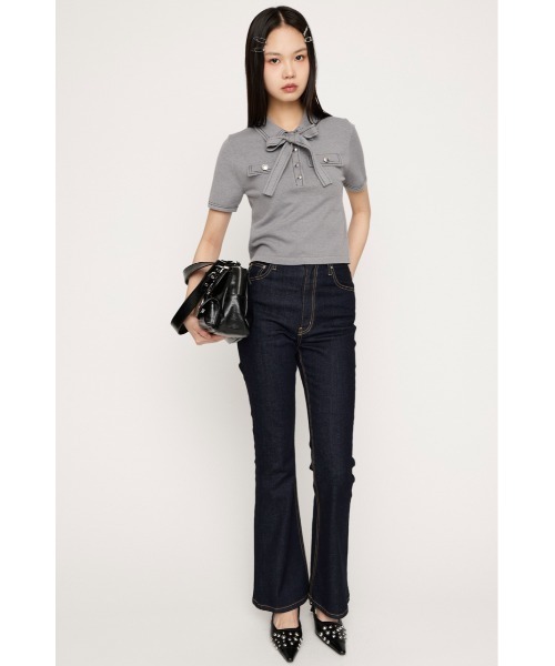 SLY(スライ)の「STICH COMPACT KNIT TOPS ステッチコンパクトニットトップス 春服 夏服(ニット/セーター・レディース・アイボリー/ブラック/ネイビー/杢グレー・FREE)」の18枚目の写真
