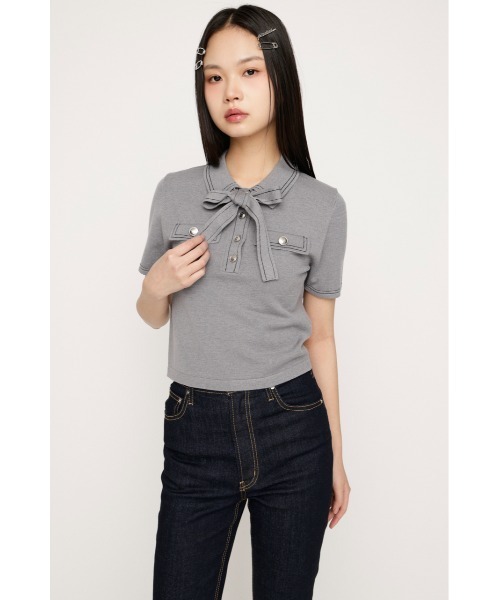 SLY(スライ)の「STICH COMPACT KNIT TOPS ステッチコンパクトニットトップス 春服 夏服(ニット/セーター・レディース・アイボリー/ブラック/ネイビー/杢グレー・FREE)」の20枚目の写真