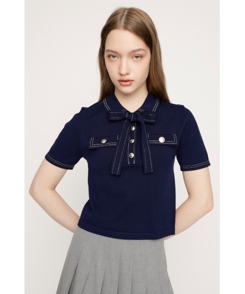 SLY(スライ)の「STICH COMPACT KNIT TOPS ステッチコンパクトニットトップス 春服 夏服(ニット/セーター・レディース・アイボリー/ブラック/ネイビー/杢グレー・FREE)」の22枚目の写真