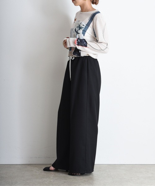 Eimee Law（エイミーロウ）の「テープロゴ エンブロ ゆるスラックスパンツ（スラックス・レディース・ライトブルー/ライトベージュ/ブラック・FREE）」の7枚目の写真