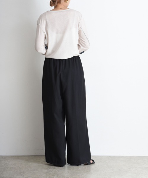 Eimee Law（エイミーロウ）の「テープロゴ エンブロ ゆるスラックスパンツ（スラックス・レディース・ライトブルー/ライトベージュ/ブラック・FREE）」の8枚目の写真