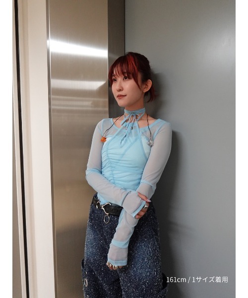 TAJEN:T（タジェント）の「【TAJEN:T】TULLE HALTERNECK TOPS/チュールホルターネックトップス（シャツ/ブラウス・レディース・ベージュ/ブラック/サックスブルー・1/2）」の21枚目の写真
