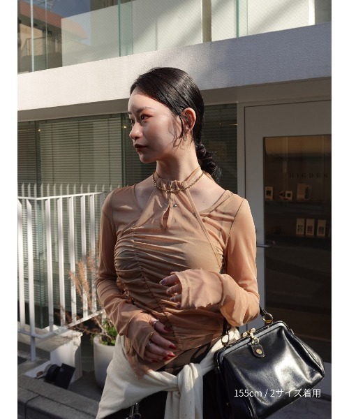 TAJEN:T（タジェント）の「【TAJEN:T】TULLE HALTERNECK TOPS/チュールホルターネックトップス（シャツ/ブラウス・レディース・ベージュ/ブラック/サックスブルー・1/2）」の9枚目の写真