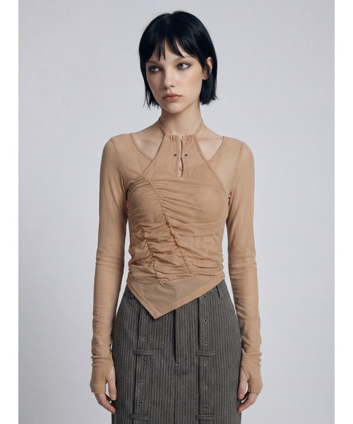 TAJEN:T（タジェント）の「【TAJEN:T】TULLE HALTERNECK TOPS/チュールホルターネックトップス（シャツ/ブラウス・レディース・ベージュ/ブラック/サックスブルー・1/2）」の4枚目の写真
