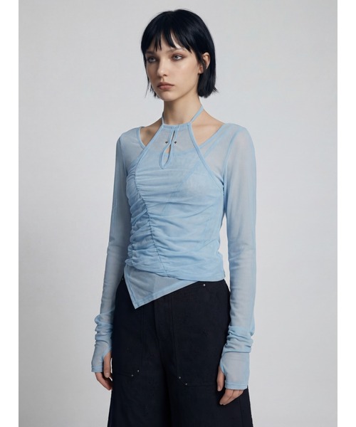 TAJEN:T（タジェント）の「【TAJEN:T】TULLE HALTERNECK TOPS/チュールホルターネックトップス（シャツ/ブラウス・レディース・ベージュ/ブラック/サックスブルー・1/2）」の18枚目の写真