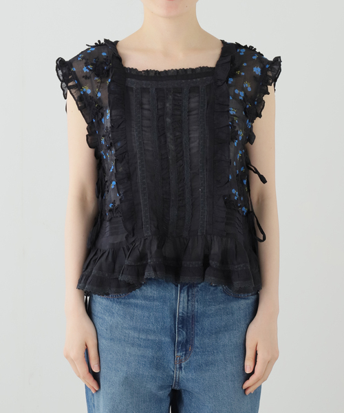 crinkle crinkle crinkle sheer flower vest blouse CC-4535（シャツ