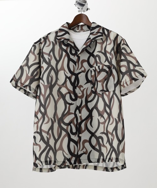 BIG MIKE SS SHIRTS 総柄オープンカラーシャツ トライバルカモ
