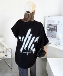 韓国ファッション BRIGHTスプレープリント半袖Tシャツ