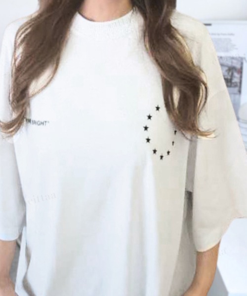 Dalfwin(ダールフィン)の「韓国ファッション BRIGHTスプレープリント半袖Tシャツ(Tシャツ/カットソー・レディース・ホワイト/ブラック・FREE)」の6枚目の写真