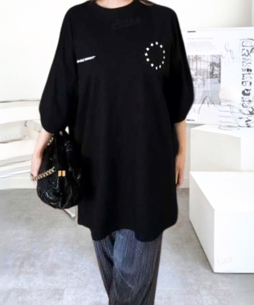 Dalfwin(ダールフィン)の「韓国ファッション BRIGHTスプレープリント半袖Tシャツ(Tシャツ/カットソー・レディース・ホワイト/ブラック・FREE)」の14枚目の写真