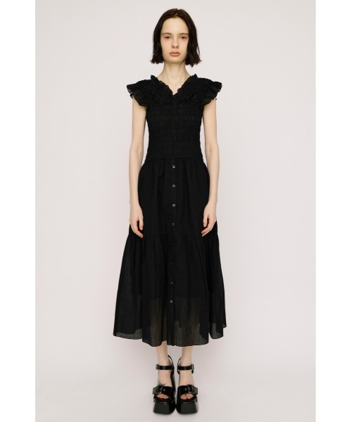 SLY（スライ）の「SHIRRING V/N L/OP シャーリングブイネックロングワンピース 夏服（ワンピース・レディース・ブラウン/ネイビー/ブラック・2/1）」の5枚目の写真