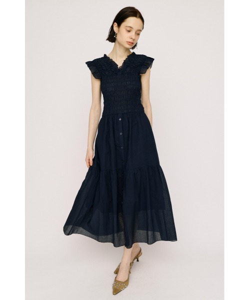 SLY（スライ）の「SHIRRING V/N L/OP シャーリングブイネックロングワンピース 夏服（ワンピース・レディース・ブラウン/ネイビー/ブラック・2/1）」の13枚目の写真