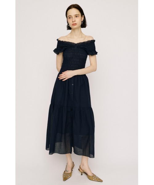 SLY（スライ）の「SHIRRING V/N L/OP シャーリングブイネックロングワンピース 夏服（ワンピース・レディース・ブラウン/ネイビー/ブラック・2/1）」の14枚目の写真
