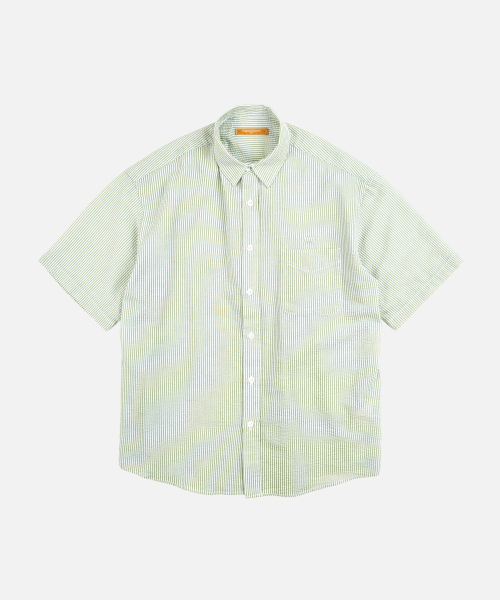 FRIZMWORKS(フリズムワークス)の「OG STRIPE SEERSUCKER HALF SHIRT _ GREEN(シャツ/ブラウス・メンズ・その他・SMALL/MEDIUM/LARGE/X-LARGE)」の1枚目の写真