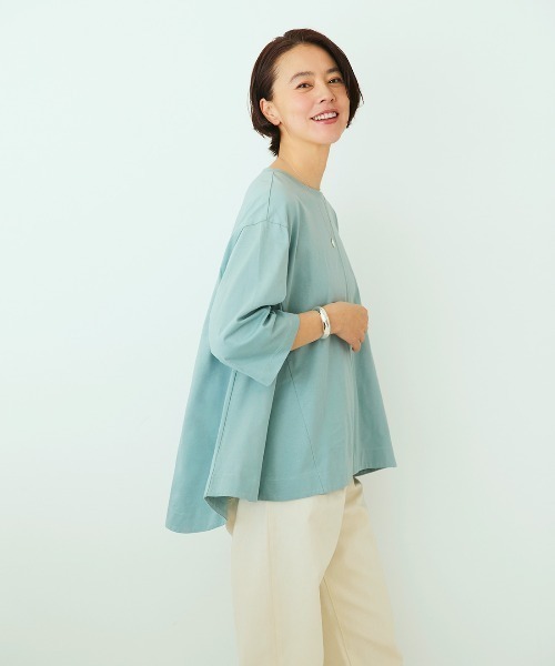 IEDIT(イディット)の「IEDIT 汗じみ軽減加工 ヒラっとフレアーシルエットが華やか 六分袖カットソートップス(Tシャツ/カットソー・レディース・ホワイト系その他/グレー系その他/ブルーグリーン・LL/4L/L/M/3L/S)」の6枚目の写真