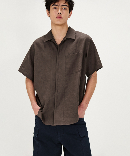 SHIRTER（シャーター）の「PURE LINEN SHORT SLEEVE SHIRT (BROWN)（シャツ/ブラウス・メンズ・その他・LARGE/SMALL/MEDIUM）」の4枚目の写真
