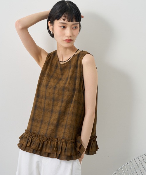 NOGLE(ノグル)の「【NOGLE/ノグル】チェックフリルトップス(その他トップス・レディース・ホワイト/ブラック/ブラウン・FREE)」の3枚目の写真