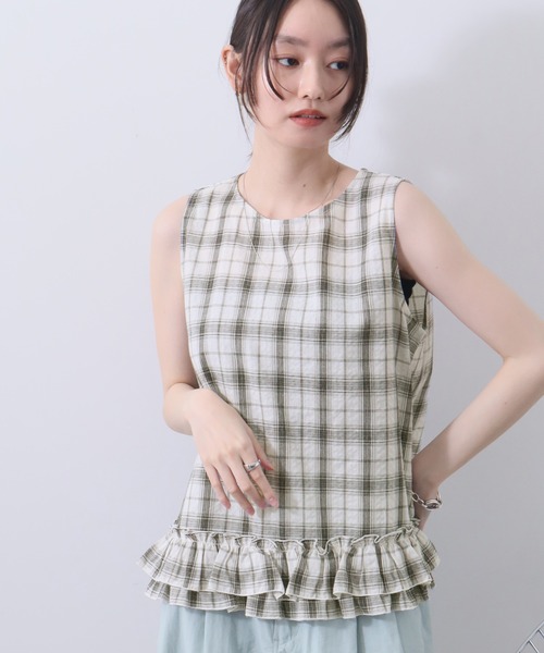 NOGLE(ノグル)の「【NOGLE/ノグル】チェックフリルトップス(その他トップス・レディース・ホワイト/ブラック/ブラウン・FREE)」の2枚目の写真