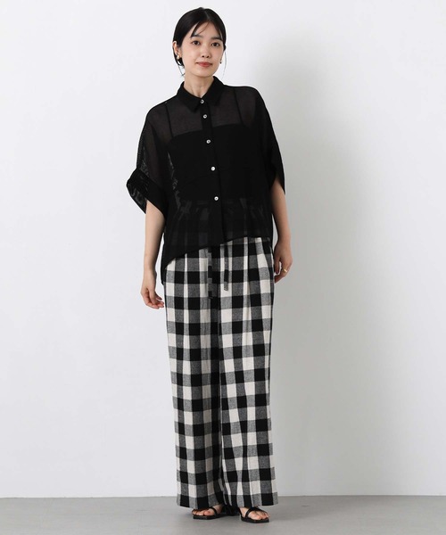 Gready Brilliant（グレディブリリアン）の「リネンブロックチェックワイド（その他パンツ・レディース・ブラック×ベージュ・38/36）」の2枚目の写真