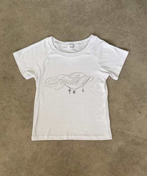 lilful(リルフル)の「ラインストーンロゴ チェーンプリント 半袖ラグランTシャツ(Tシャツ/カットソー・レディース・ホワイト/ブラック/グレー・F)」の14枚目の写真
