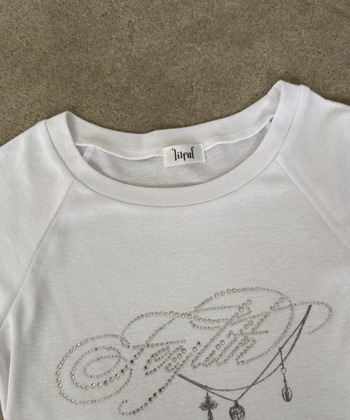 lilful(リルフル)の「ラインストーンロゴ チェーンプリント 半袖ラグランTシャツ(Tシャツ/カットソー・レディース・ホワイト/ブラック/グレー・F)」の16枚目の写真