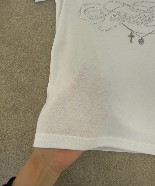 lilful(リルフル)の「ラインストーンロゴ チェーンプリント 半袖ラグランTシャツ(Tシャツ/カットソー・レディース・ホワイト/ブラック/グレー・F)」の9枚目の写真