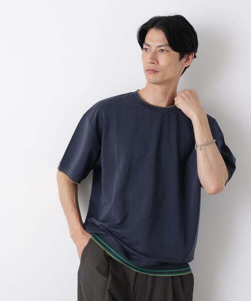 NANO universe(ナノユニバース)の「リブスムースTシャツ 半袖(Tシャツ/カットソー・メンズ・チャコール/カーキ/ネイビー・S/M/L)」の3枚目の写真