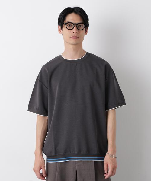 NANO universe(ナノユニバース)の「リブスムースTシャツ 半袖(Tシャツ/カットソー・メンズ・チャコール/カーキ/ネイビー・S/M/L)」の1枚目の写真