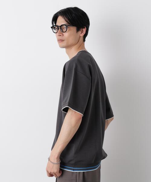 NANO universe(ナノユニバース)の「リブスムースTシャツ 半袖(Tシャツ/カットソー・メンズ・チャコール/カーキ/ネイビー・S/M/L)」の5枚目の写真