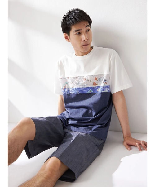 McGREGOR（マックレガー）の「ベアプリント柄布帛切り替えＴシャツ（Tシャツ/カットソー・メンズ・グリーン/チャコール/アイボリー・L/M/XL）」の4枚目の写真