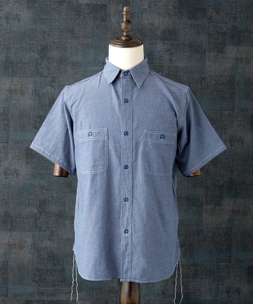 YMCLKY(ワイエムシーエルケーワイ)の「米軍タイプ 半袖 シャンブレーシャツ 無地 YMCLKY. #JS234YN(Tシャツ/カットソー・メンズ・ブルー/ホワイト・14/15 /16/17/18)」の3枚目の写真